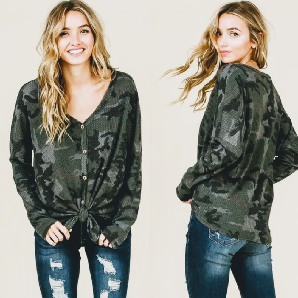 Camo, Thermal Front Tie Top, NWT - Picture 5 of 6